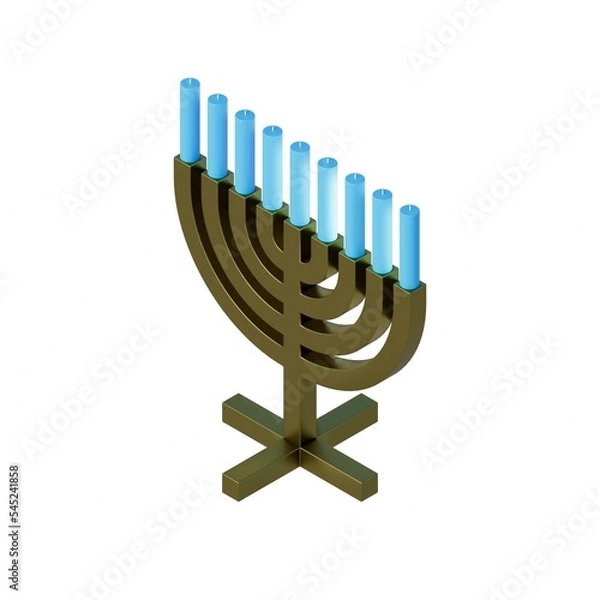 Obraz 3D RENDERING OF A HANUKKAH MENORAH OR HANUKKIAH WITH NINE BLUE CANDLES ISOLATED ON WHITE PLAIN BACKGROUND