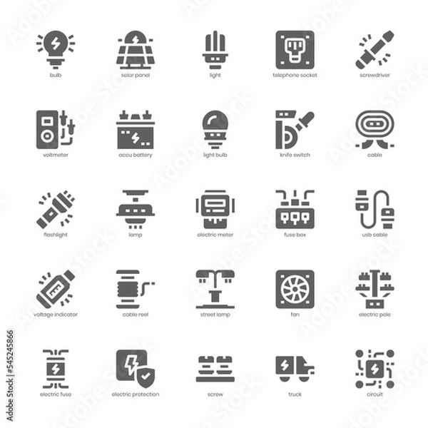 Fototapeta Electrician icon pack for your website, mobile, presentation, and logo design. Electrician icon glyph design. Vector graphics illustration and editable stroke.