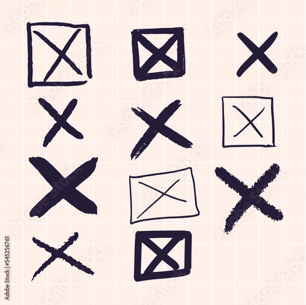 Obraz Vector crosses drawn by hand. Drawn in a checkered notebook.