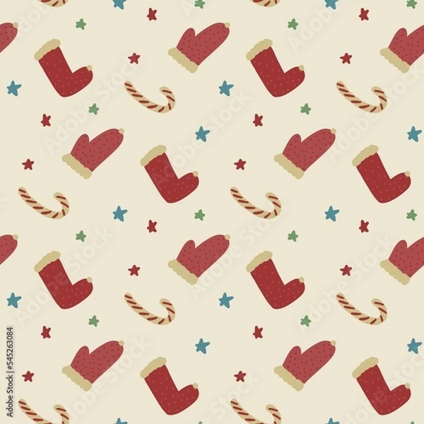 Obraz seamless beige christmas pattern with mittens