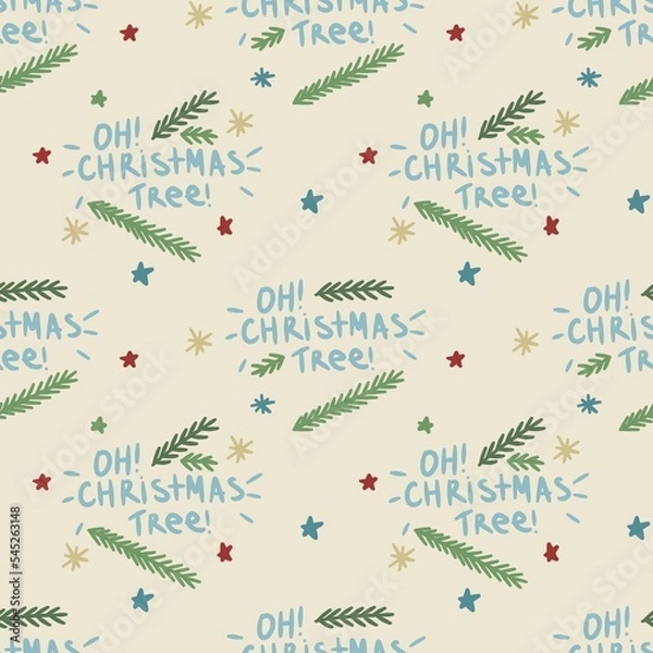 Obraz seamless beige christmas pattern with christmas tree branches 