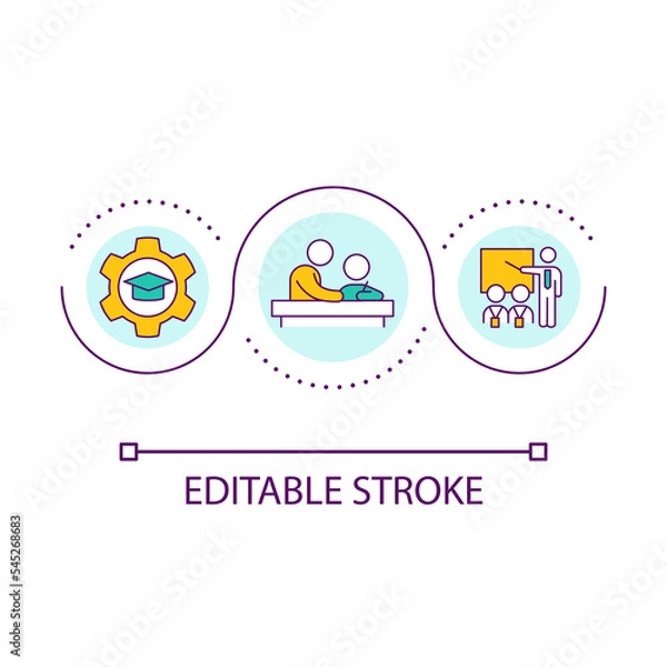 Fototapeta Mentorship loop concept icon. Student assessment program. Education industry improvement abstract idea thin line illustration. Isolated outline drawing. Editable stroke. Arial font used