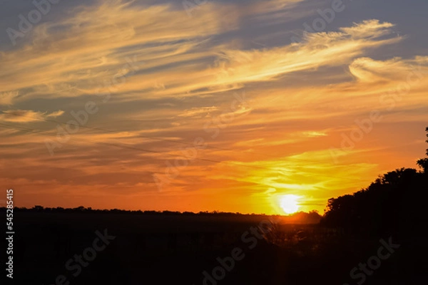 Fototapeta Panoramic landscape view from a sunset in a farm, Australia