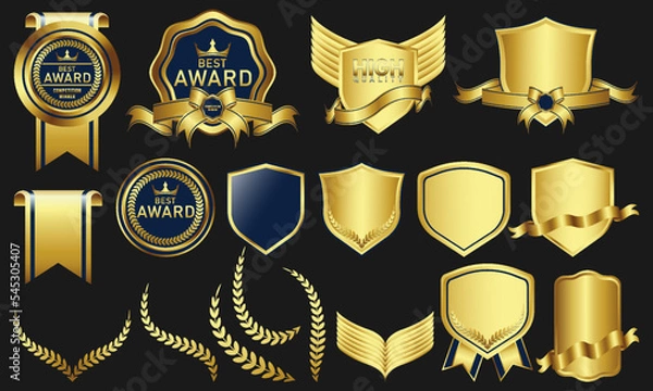 Fototapeta collection of vector design elements for gold badges, seals, medals, shields, coats, badges, banners, scrolls, ribbons and ornaments