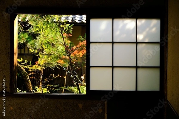 Fototapeta 絶景，秋，紅葉，京都，日本，お寺，水の波，風景, 旅行, 建築, 自然, 木, 背景, 黄色, 庭, 光
