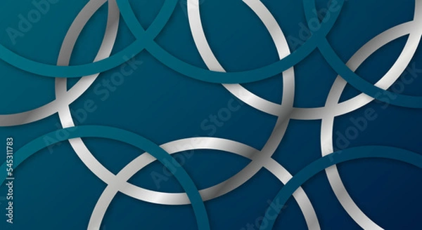 Fototapeta Abstract 3D Geometric Circle Stripes Lines Papercut Background with Dark Blue and Silver Colors Realistic Decoration Pattern