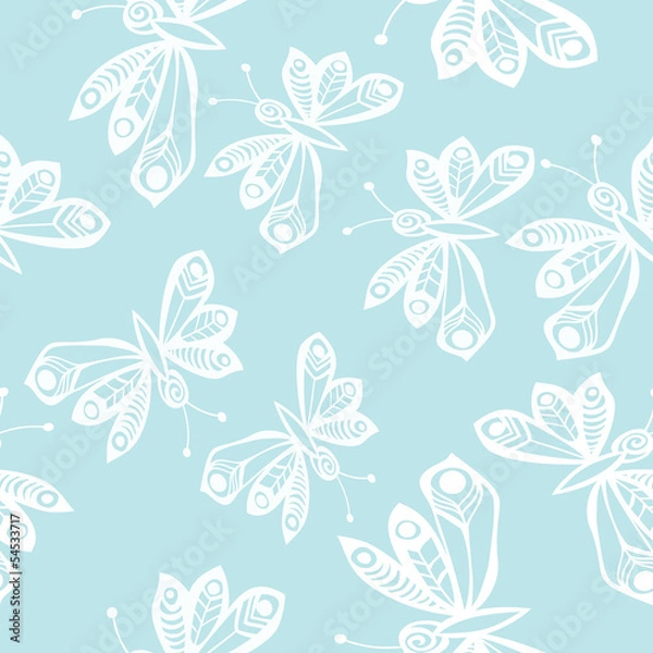 Fototapeta Romantic butterfly seamless pattern.
