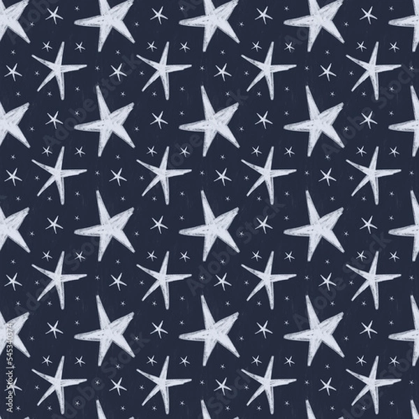 Fototapeta Christmas seamless pattern. Texture stars tile on dark background. Design for wrapping paper, wallpaper, textile. Tablecloth winter texture, holiday pattern