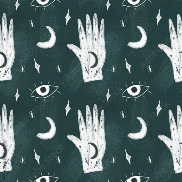 Fototapeta Celestial tarot cosmic seamless pattern. Vintage background for astrology and tarot. Design for wrapping paper, wallpaper, textile. Tablecloth texture. Trendy background