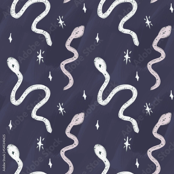 Fototapeta Celestial tarot and astrology seamless pattern with snake. Vintage background for astrology and tarot. Design for wrapping paper, wallpaper, textile. Tablecloth texture.