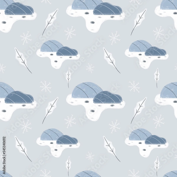 Fototapeta Snowed stones seamless pattern. Christmas design for wrapping paper, wallpaper, textile. Tablecloth winter texture, holiday pattern
