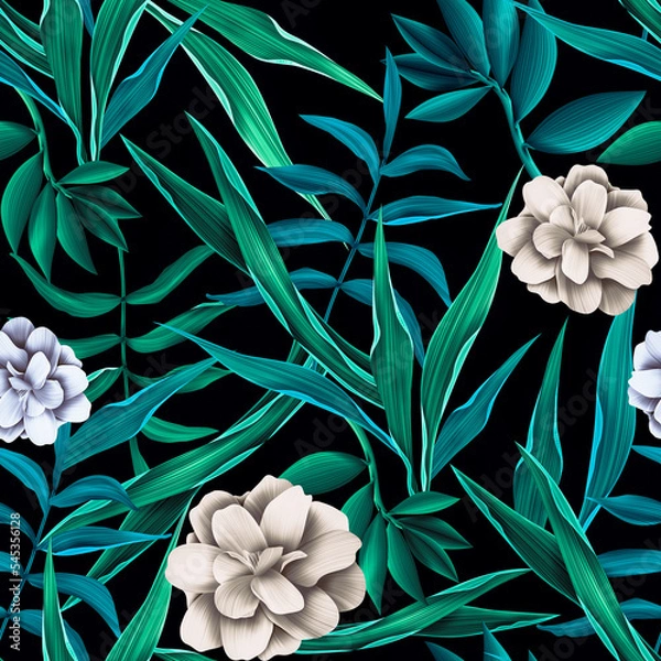 Obraz seamless tropical flower, plant pattern background