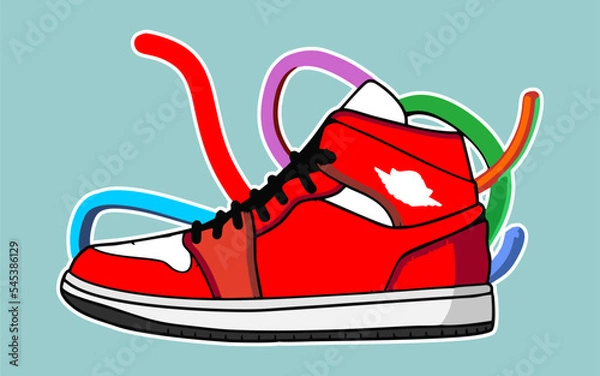 Fototapeta editable shoes illustration in vector style, hand drawn of dripping shoe in vector illustration, Fashion colorful Sneaker