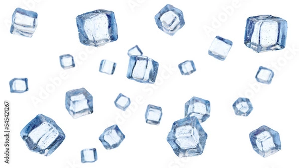 Fototapeta Set of ice cubes isolated on a transperent background. 3d render illustration. Png