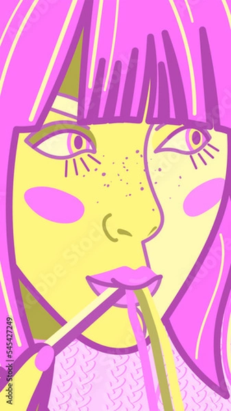 Obraz Bright art portrait of a female face with long bangs. 