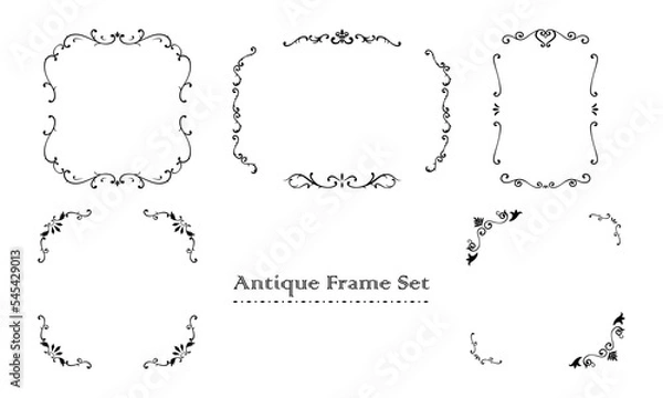 Fototapeta アンティーク調のモノクロフレームのイラストセット（白背景・ベクター・切り抜き）
