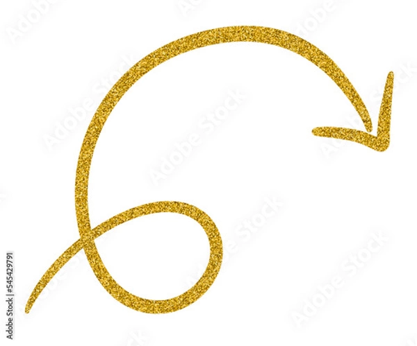 Obraz Golden glitter hand-drawn retro shapes. Arrow, wavy lines, Curve line