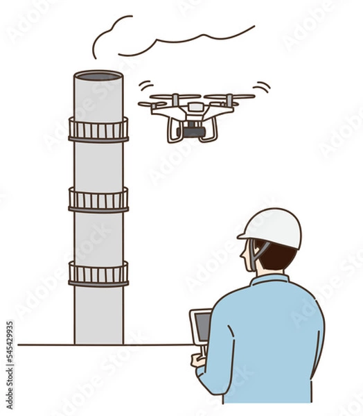 Fototapeta ドローン　インフラ　点検　煙突　鉄塔