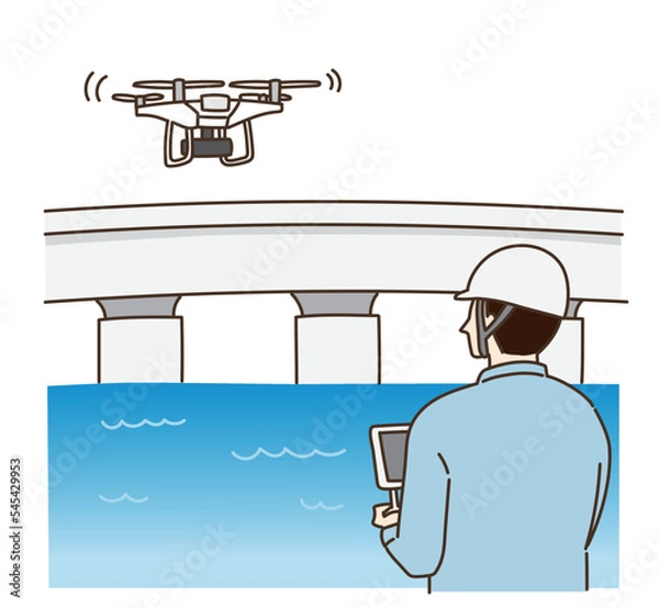 Fototapeta ドローン　インフラ　点検　煙突　鉄塔