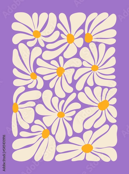 Obraz Hippie fun background. 1960s nostalgic groovy vector illustration. Retro flower power gift card template. Vintage 1970s floral poster.