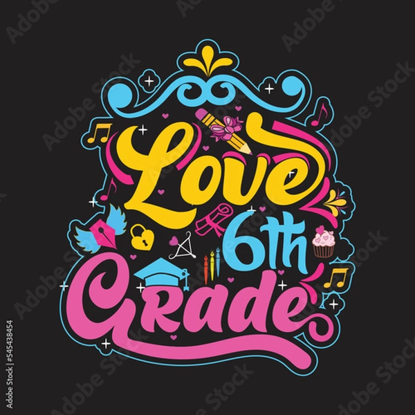 Fototapeta Welcome back to School t shirt design with School  elements or Hand drawn back to School typography design