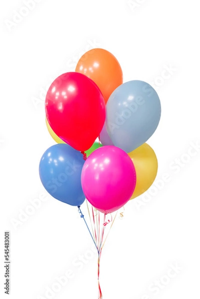 Fototapeta festive different colors balloons with colorful ribbons 