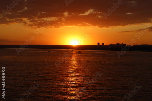 Fototapeta sunset over the river