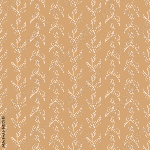 Fototapeta Seamless pattern with white tulips on beige background. Vector print for fabric background, textile