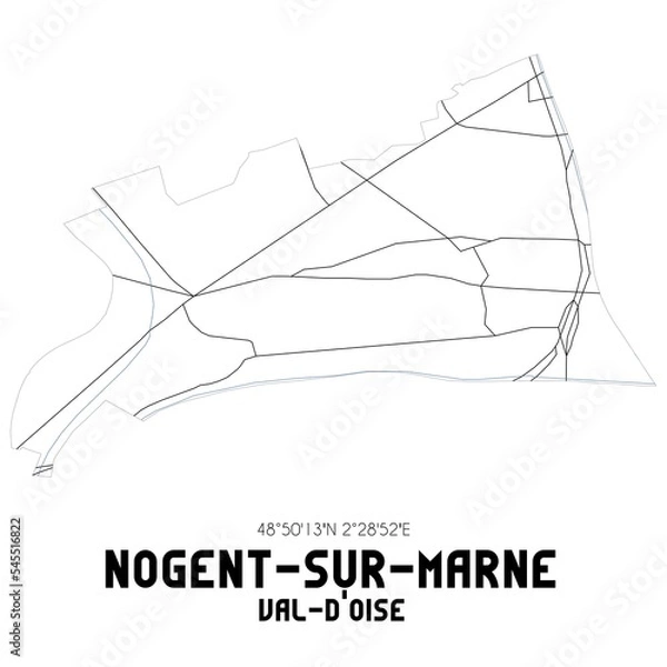 Fototapeta NOGENT-SUR-MARNE Val-d'Oise. Minimalistic street map with black and white lines.