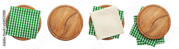 Fototapeta Empty pizza board and napkin stop view isolated