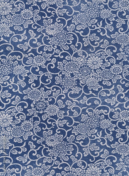 Fototapeta 菊唐草文　藍色