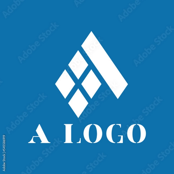 Fototapeta Vector logo for a construction and window company. Illustration with letter A. Window symbol. White minimalistic logo on a blue background.