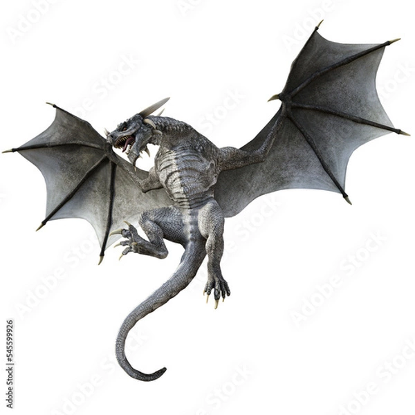 Obraz 3D Rendered Grey Wyvern - A Bipedal Dragon Isolated on Transparent Background - 3D Illustration