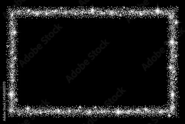 Fototapeta Horizontal rectangle glitter silver frame with sparkles