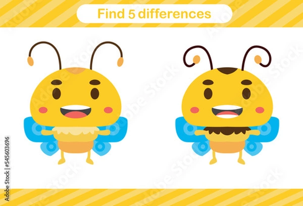 Obraz Find five differences of insect Education game for kids Educational page