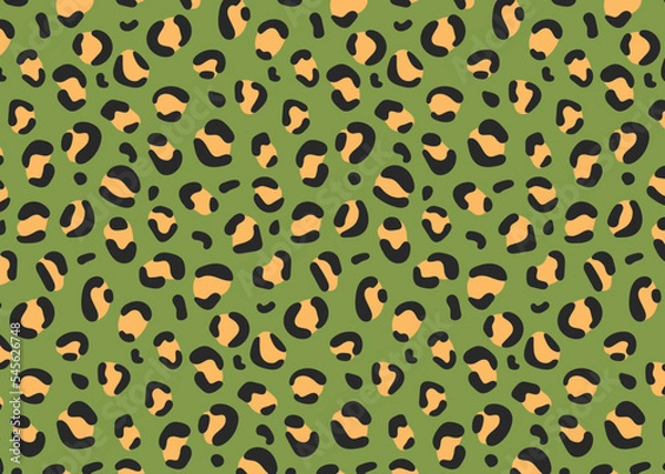 Obraz Seamless pattern. Leopard spots on a green background, fashionable leopard pattern.