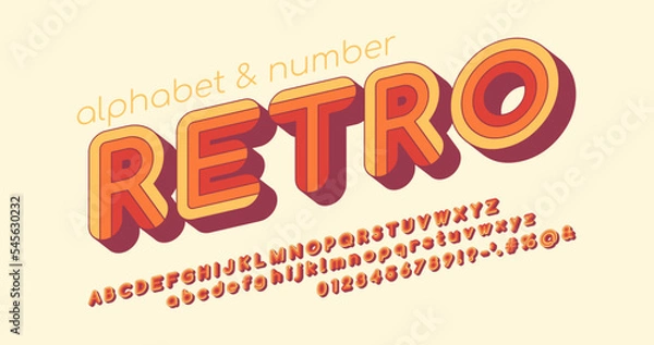 Obraz Decorative striped vintage retro italic alphabet in 70s style. Typography сolourful vector alphabet and font with rounded edges. Vector illustration