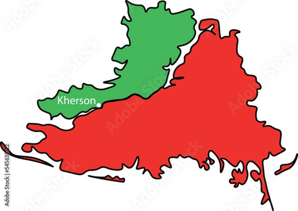 Fototapeta Map of Kherson, Ukraine. Schematic representation of the Kherson region. War in Ukraine 2022. Liberation of Kherson.