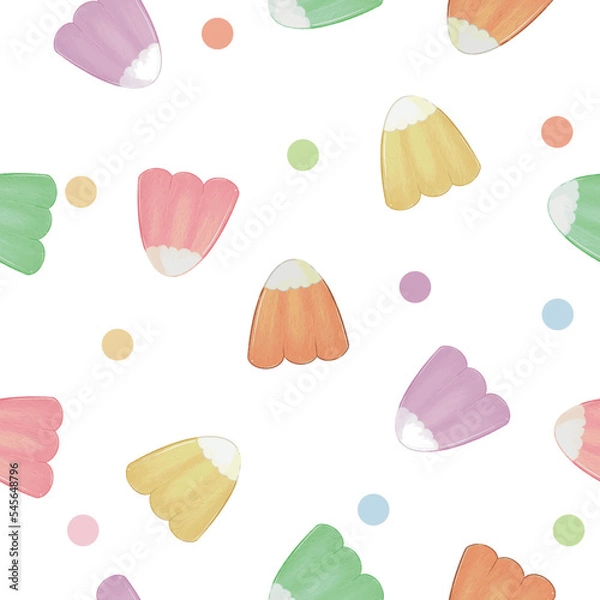 Obraz Seamless pastel color sweet candy pattern. Simple style on a white background. Vector illustration. Hand drawn design is perfect for textiles, fabrics, wallpaper or gift wrap.