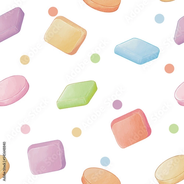 Obraz Seamless pastel color sweet candy pattern. Simple style on a white background. Vector illustration. Hand drawn design is perfect for textiles, fabrics, wallpaper or gift wrap.
