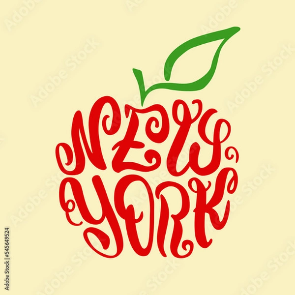 Fototapeta Red Apple New York Calligram. Hand Draw Lettering. Typography Words New York on Form Silhouette Apple. Art Print Design for t-shirt. Vector illustration. 