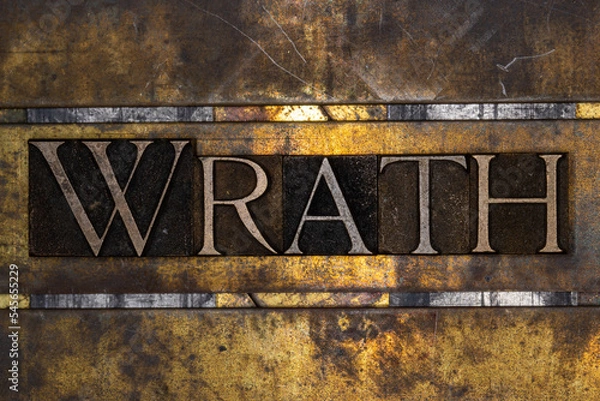 Fototapeta Wrath text with on grunge textured copper and gold background
