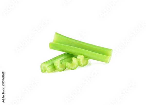 Obraz Green fresh celery with slice isolated on white background.