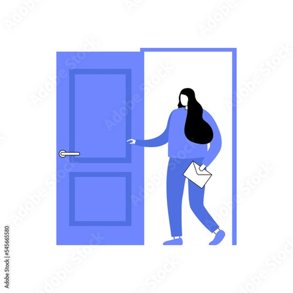 Obraz Female character exits door. Vector