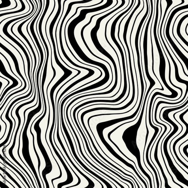 Fototapeta Vector seamless pattern. Abstract distorted striped texture. Monochrome rough zigzag. Creative bold wavy background. Decorative design with stripes. Can be used as a swatch for illustrator.