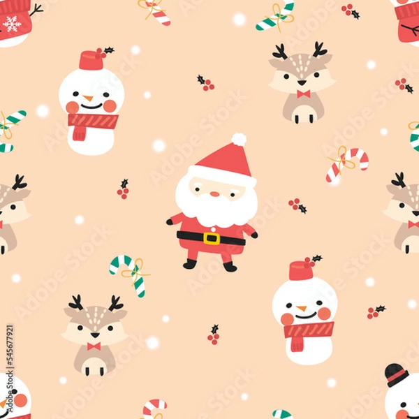 Fototapeta Cute Santa Claus and Lovely Snowman Seamless Pattern