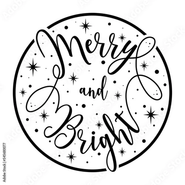 Fototapeta Cristmas design for printing on mugs, cards, pillows, t-shirts, poster. Quote Merry and Bright