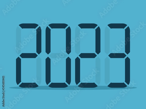 Obraz 2023, digital display style. New Year, calculation, planning, accounting, analysis and science concept. Flat design. Vector illustration. EPS 8, no gradients, no transparency