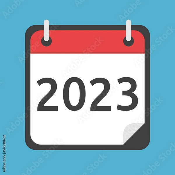 Obraz 2023 ring binder on blue background. Year, start, future, holiday eve, anticipation, time, deadline concept. Flat design. Vector illustration. No gradients, no transparency