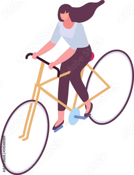 Obraz Isometric woman, girl riding bicycle